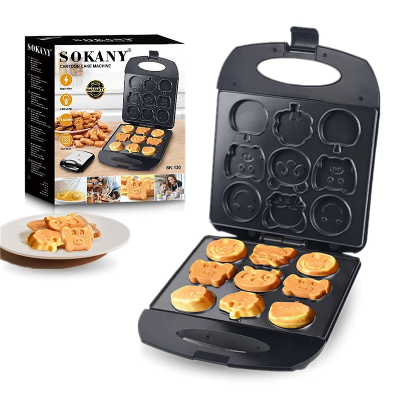 

1400W Household Cookie Maker Electric Cartoon Cake Biscuit Machine 9 Pan Non-stick Coat Baking Breakfast Machine For Kids Snacks