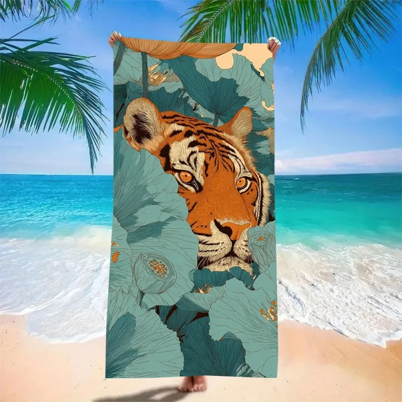 Stripe Leopard Beach Towel - Super Absorbent Quick Dry Microfiber Bath Blanket Red Stripe Animal Pattern for Picnic & Outdoor