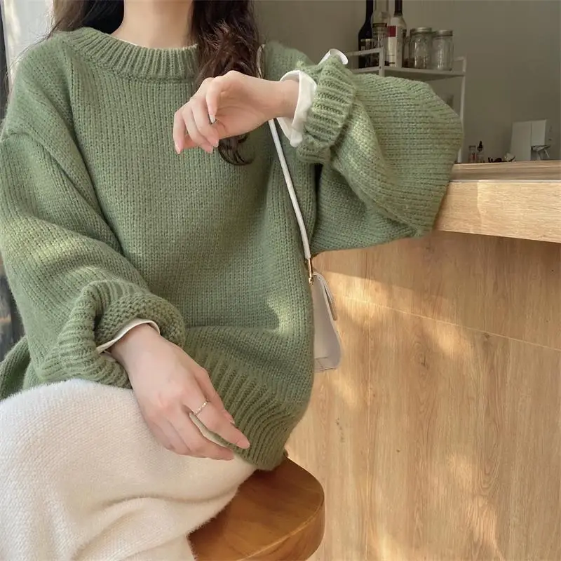 Basic Solid Knitted Pullovers Women New Winter All-match Loose Students Sweet Casual Simple Streetwear Vintage Cozy Harajuku Y2k