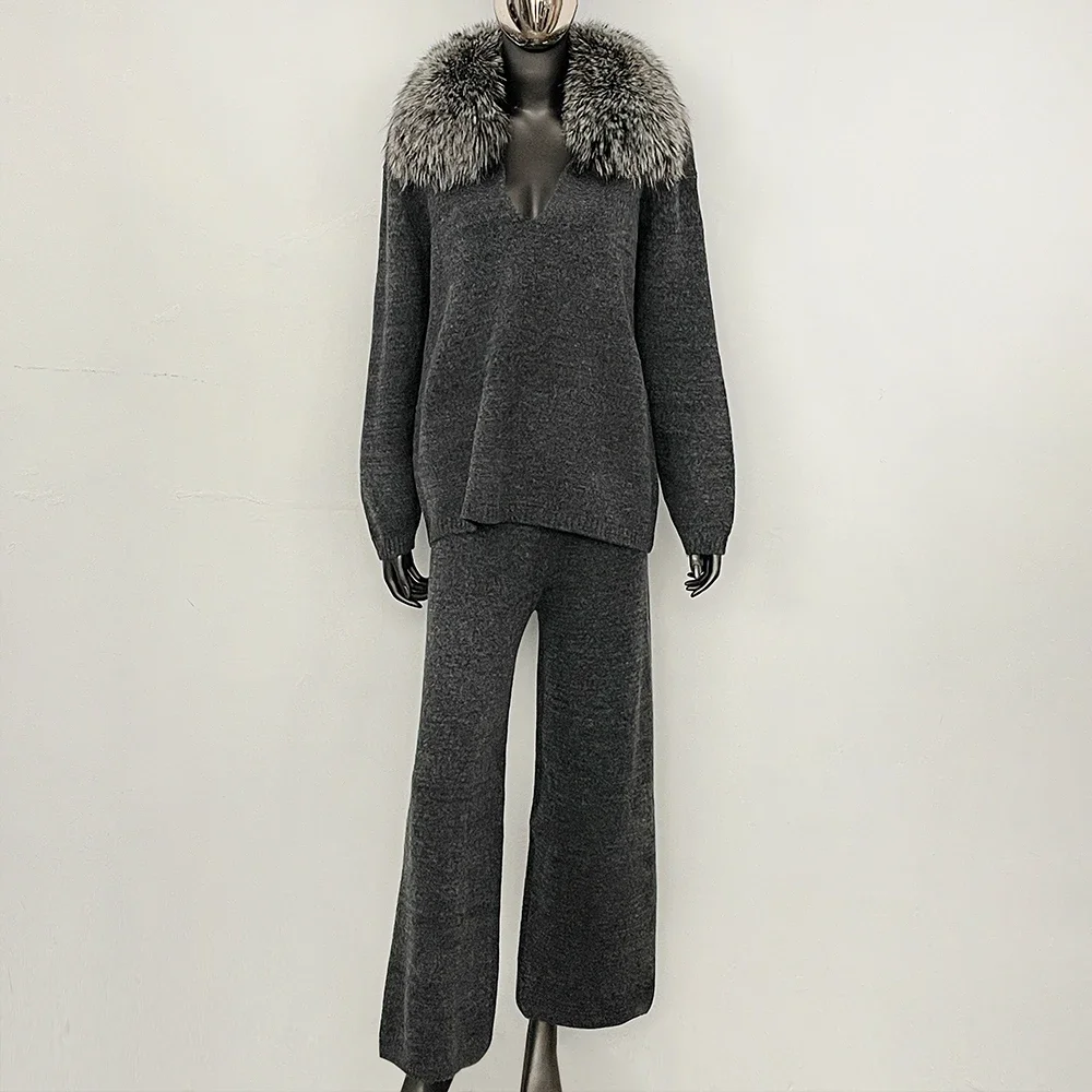 OFTBUY Dames Trui Gebreide Set Echt Bont Truien en Pullovers Bontjas Dames Bontjas Gebreid Pak Trui Dames