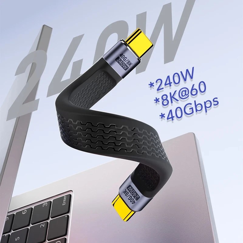 240W 40GB Short USB C to USB C Cable Fast Charging Type C Cord 40Gbps Data Transfer 8K Flat Data Charge Extension Cable