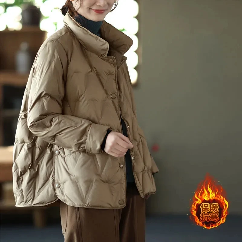 Women Fashion Lightweight Down Cotton Jacket 2023 Winter New Thick Warm Parkas Cotton Coat Single-breasted Casual Outwear Female