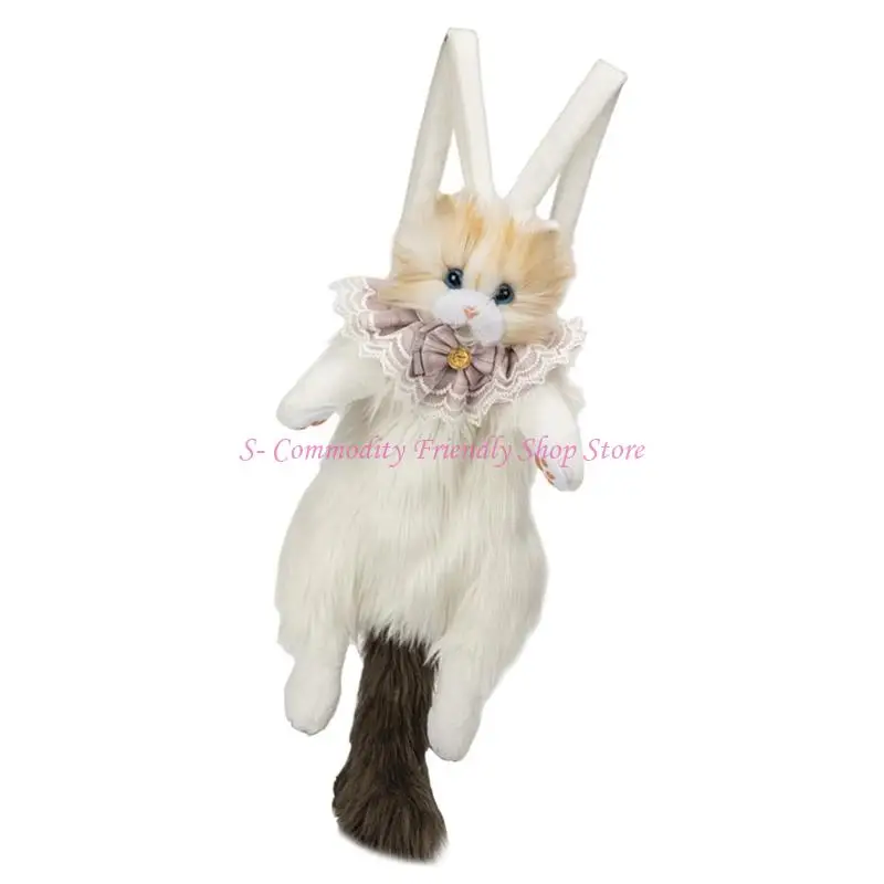 85AE Stuffed Animals Cats Backpack Handmade Adjustable Shoulder Strap Soft Plush for Kids Adults Daily Use
