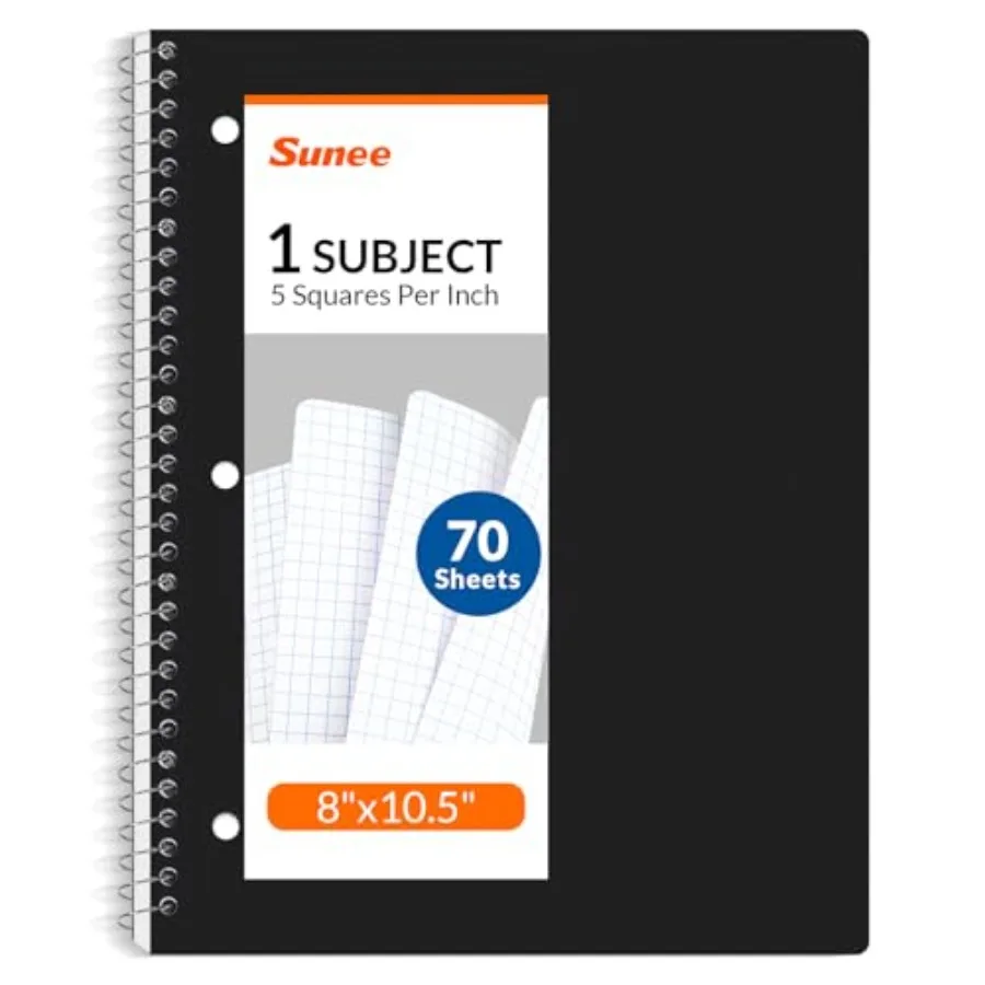 

Spiral Notebook 1-Subject Graph Ruled Paper 8 x 10-1/2 70 Sheets 5 Squares per Inch Spiral Grid Notebooks for Work Home School