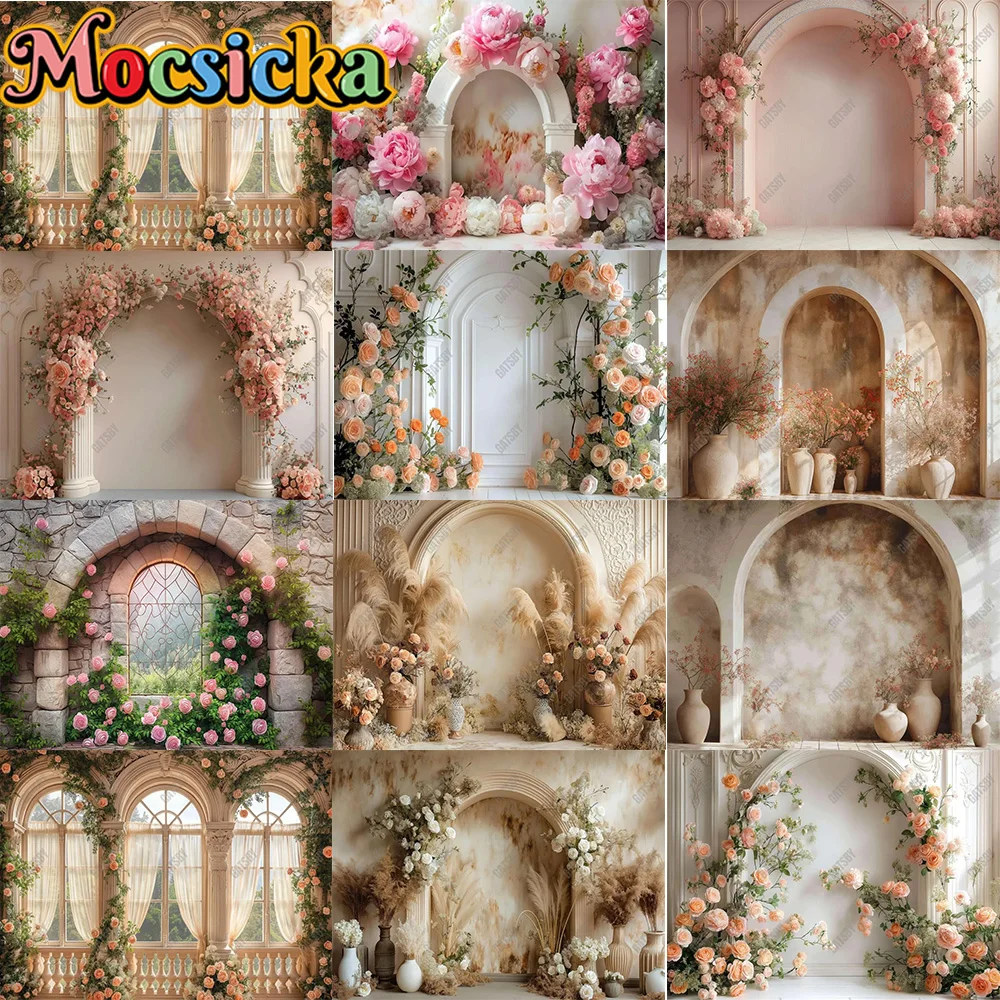 Mocsicka Photography Background Spring Flowers Paris Tower Decoration Backdrop For Baby Shower Ladies Party Portrait Studio Prop