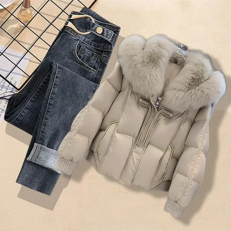 

Зимние джинсы Thiened Fce на подкладке из хлопка и с высокой талией, облегающие джинсы, комплект из двух предметов, высококачественный винтажный женский комплект...