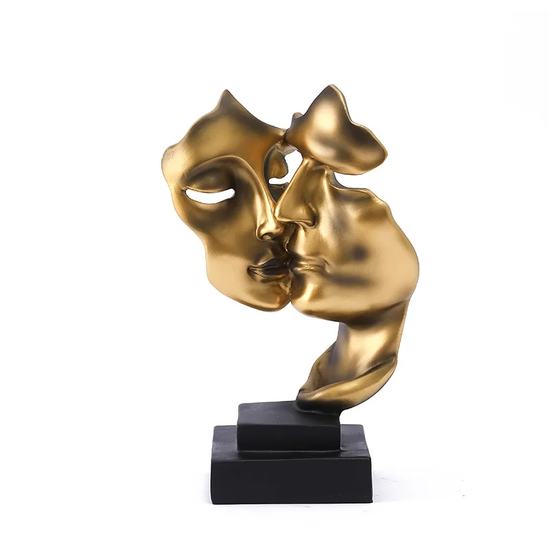 Silence Is Gold Couple Abstract Character Sculpture Ornaments, Home