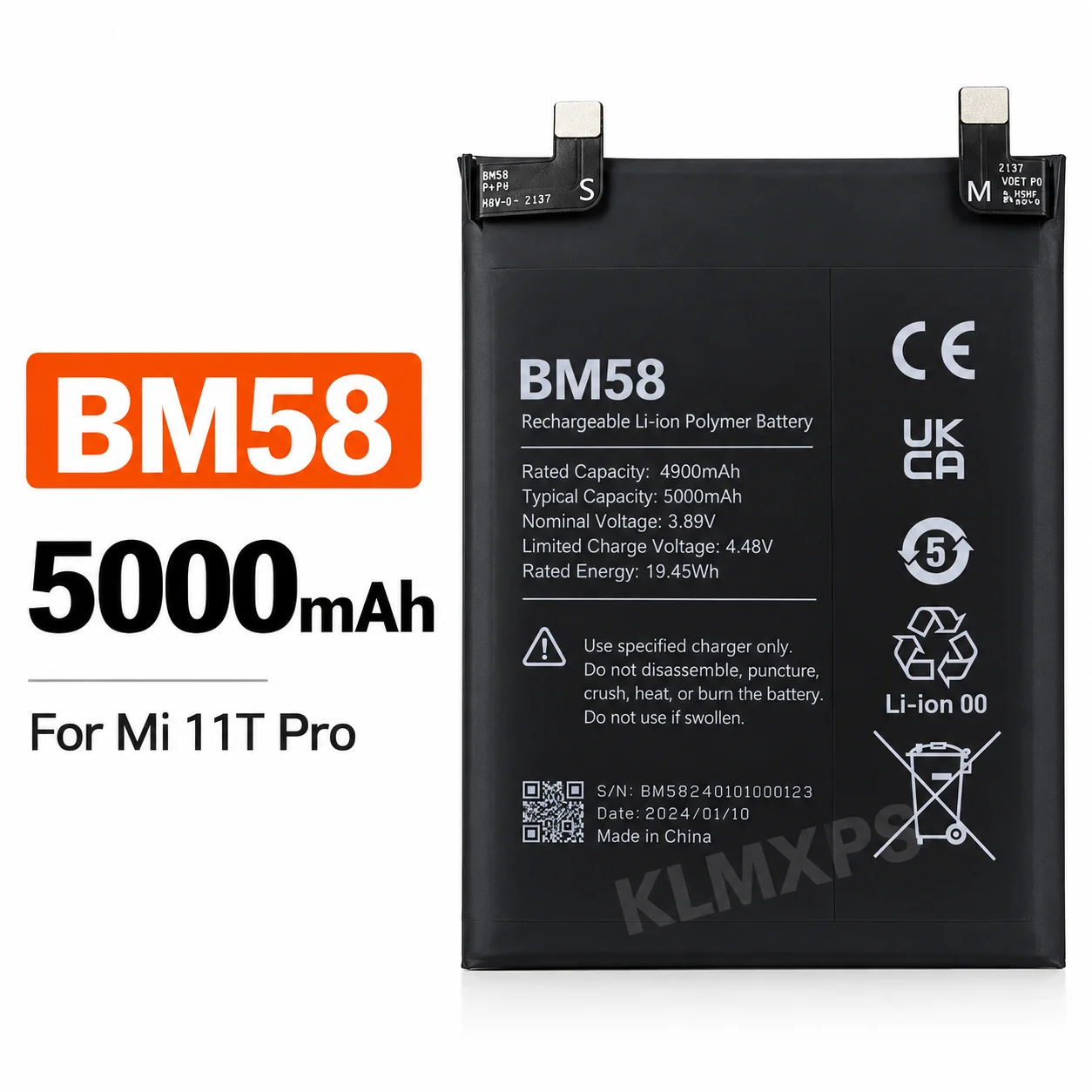 Premium Replacement Battery BM58 5000mAh For Xiaomi 11T Pro 5G Mix 4, High Capacity Mobile Phone Repair Battery With Tool Kit