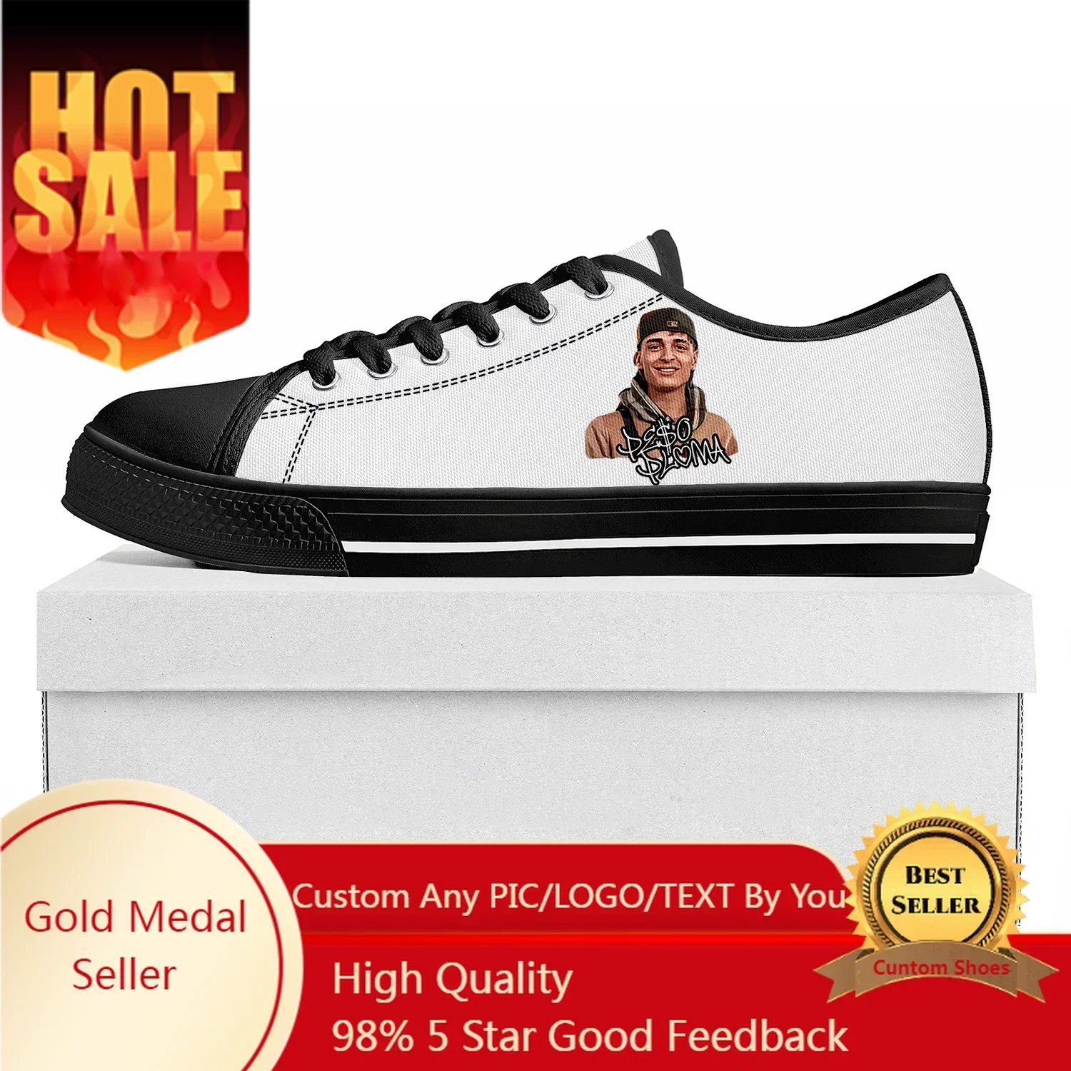 

Peso Pluma Singer Low Top Sneakers Ella Baila Sola Mens Womens Teenager Canvas Sneaker Casual Custom Made Shoes Customize Shoe