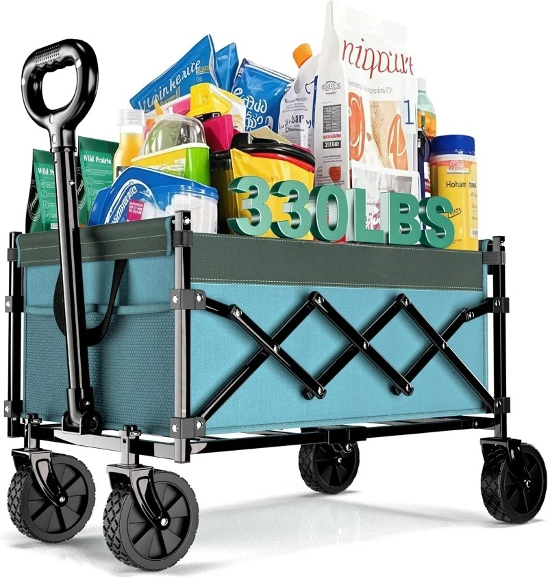 

330lbs Wagons Carts Foldable,Heavy Duty Collapsible Folding Wagon Carts with Wheels,Lightweight Fold Up Wagon Cart