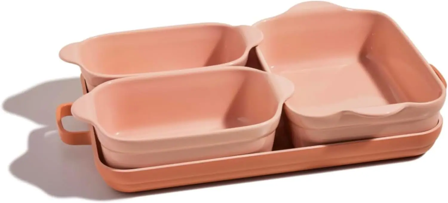 Bakeware Set | 5-Piece Nonstick,Toxin-Free,Ceramic, Stoneware Set with Oven Pan,Bakers,& Oven Mat Space-Saving Nesting Design