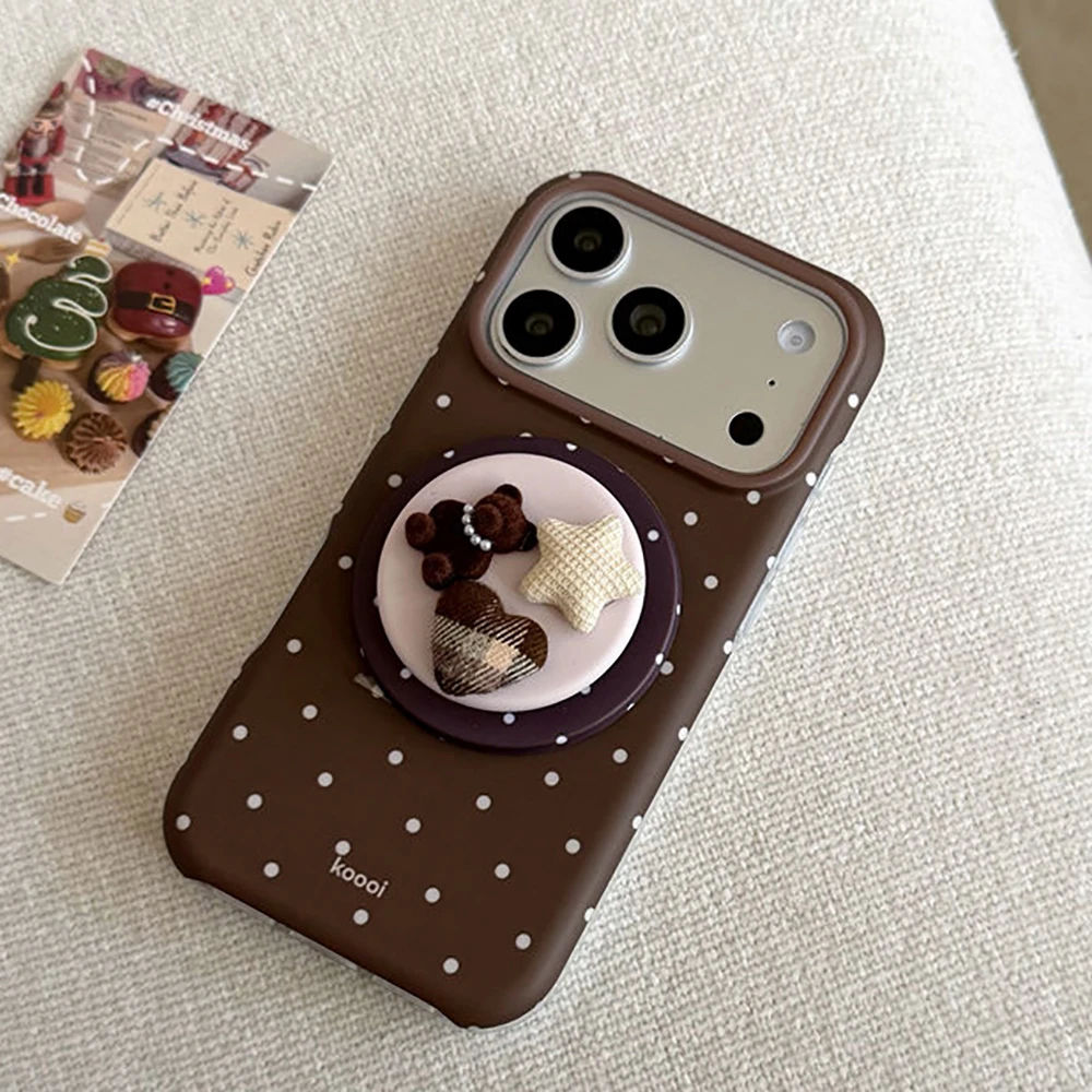 Luxuriöse braune weiße Polka Dot-Muster-Magnet-Handyhülle für iPhone 13, 14, 15, 16, 17 Pro Max, stoßfeste, niedliche Abdeckung für Magsafe-Hülle – Detail 4