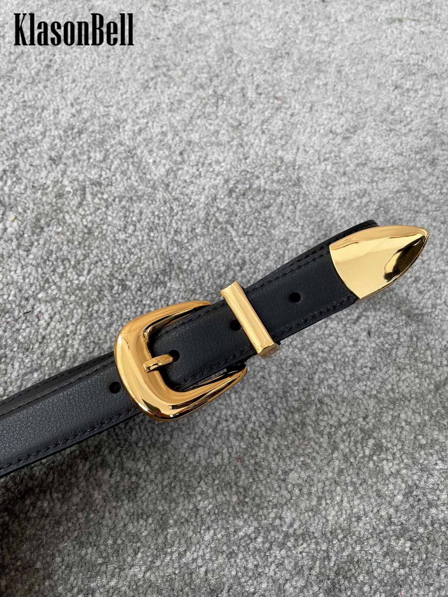 6.5 KlasonBell Fashion Black Buckle Cowskin Belt Women