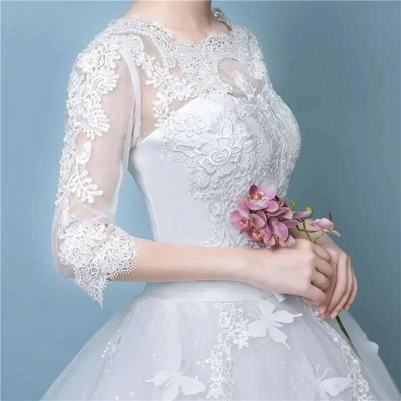 Main wedding dress new style bride pregnant wedding dress small size mid-length sleeve lace floor-length slim