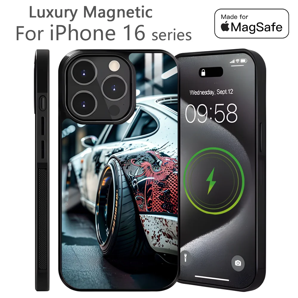 

Super Car-911 GT3-RS Phone Case For iPhone 16 15 14 13 12 11 Pro Max Plus Mini Magnetic Magsafe Wireless Charging Cover