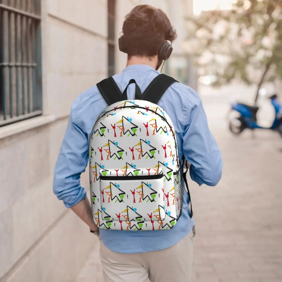 Alan Becker Five Stick Figures With Fire Mouse Pickaxe Student Backpack School Bag Hiking Travel Daypack Bookbag Shoulder Bags