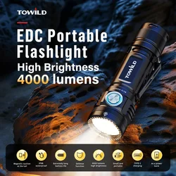 TOWILD BC10 EDC Flashlight Type C Portable Rechargeable 4000lm High Power Led Flashlight 21700 Torch For Camping Self Defense