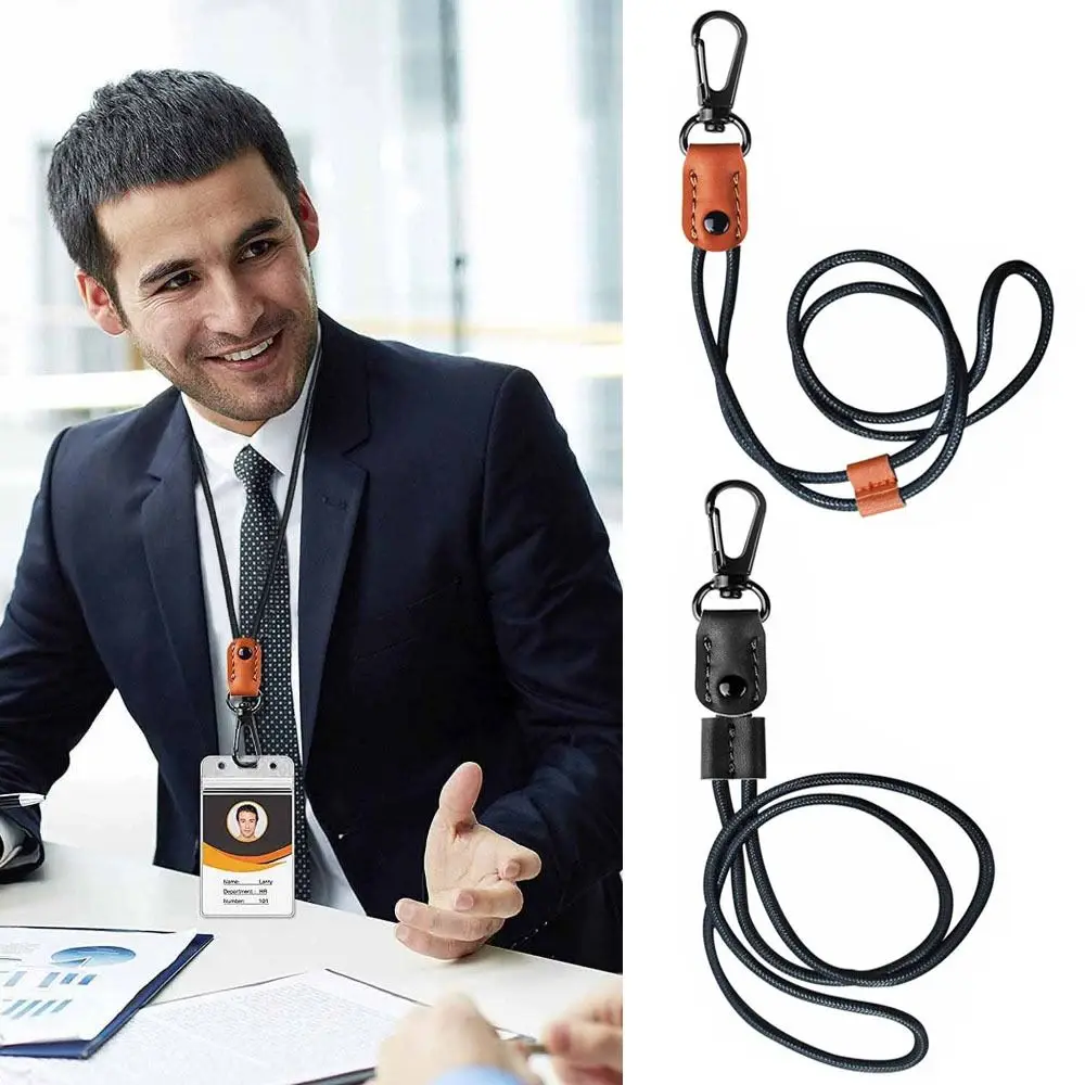 1pc Office Supplies With Metal Clasp Adjustable Hanging Rope Neck Strap Leather Braided Badge Lanyard ID Card Holder