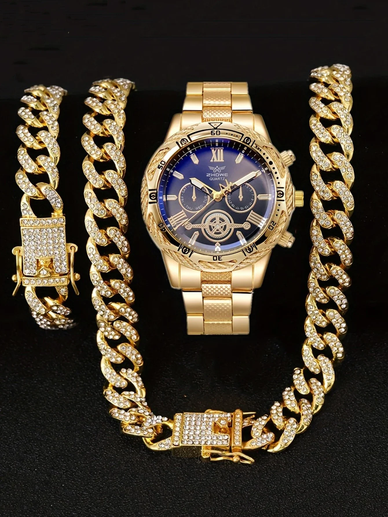 

Новая мода мужской универсальный стальной браслет с круглым циферблатом кварцевые часы-цепочка браслет ожерелье комплект изысканная атмосфера праздник g