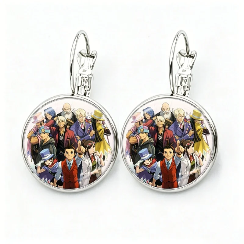 Anime Phoenix Wright Ace Attorney Trilogy Glass Cabochon French Hook Earrings Drop Earrings Jewelry Accessories Gifts