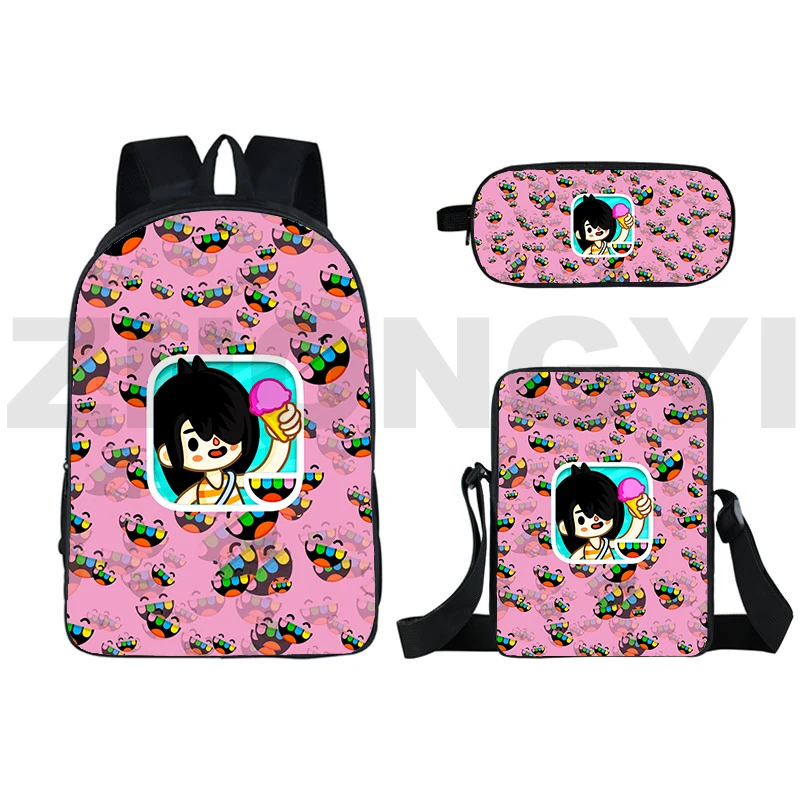 

New 3 Pcs/set Toca Boca Game Backpack Teenagers Women Bookbag Kawaii School Bag 16 Inch 3D Anime Toca Life World Bagpack Travel