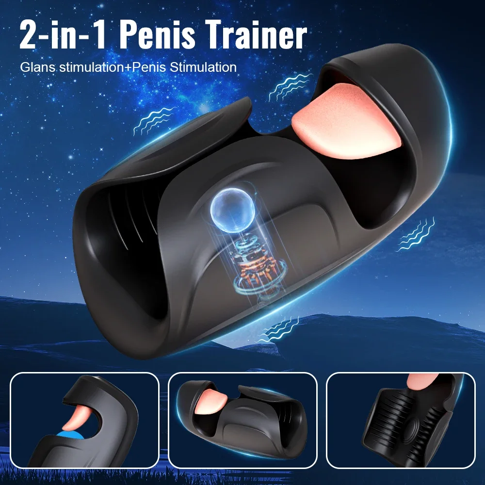 Male Masturbator Vibrator Sex Toys for Men 2 in 1 Licking Tapping Stroker Penis Glans Trainer Vibrating Stimulator Adult Toys 18