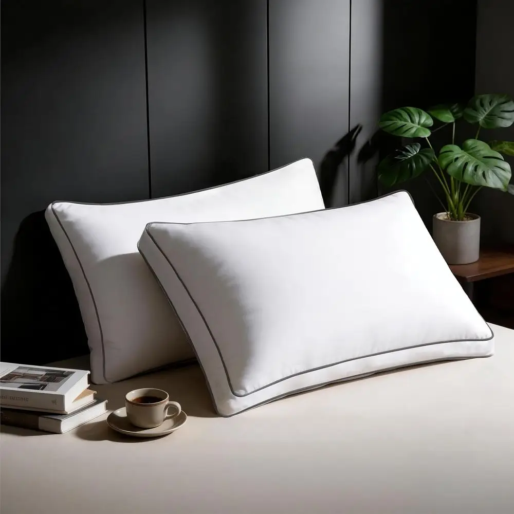 

Подушки из гусиного пуха King Size, комплект из 2 штук, поддерживающие, с боковыми вставками, как в роскошных отелях, комфортные, для кровати или дивана, Cloud