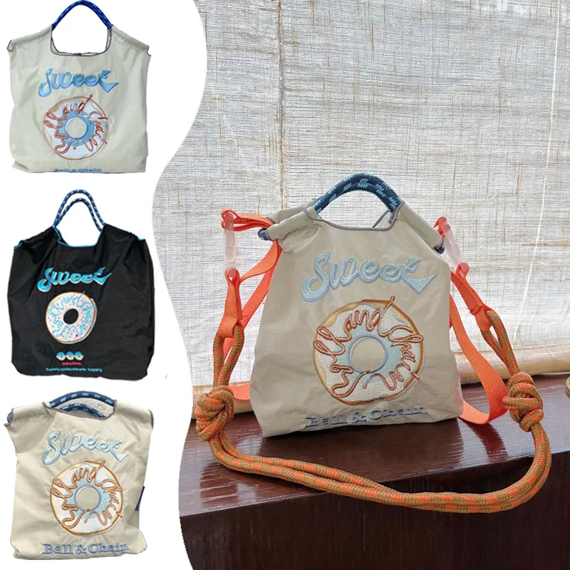 

Ball&Chain Donuts Canvas Bag Girls Foldable Large-Capacity Handbag Shopping Oxford Bag Shoulder Nylon Bag Embroidery Bag Gifts