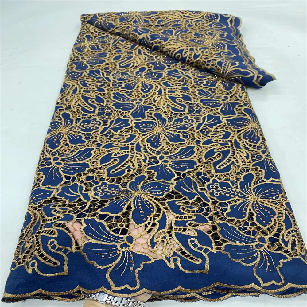 

Nigerian Water Soluble Lace 2024 High Quality 5Yards African Stones Fabric Elegant Cord Guipure Lace Fabric For Dress Sewing