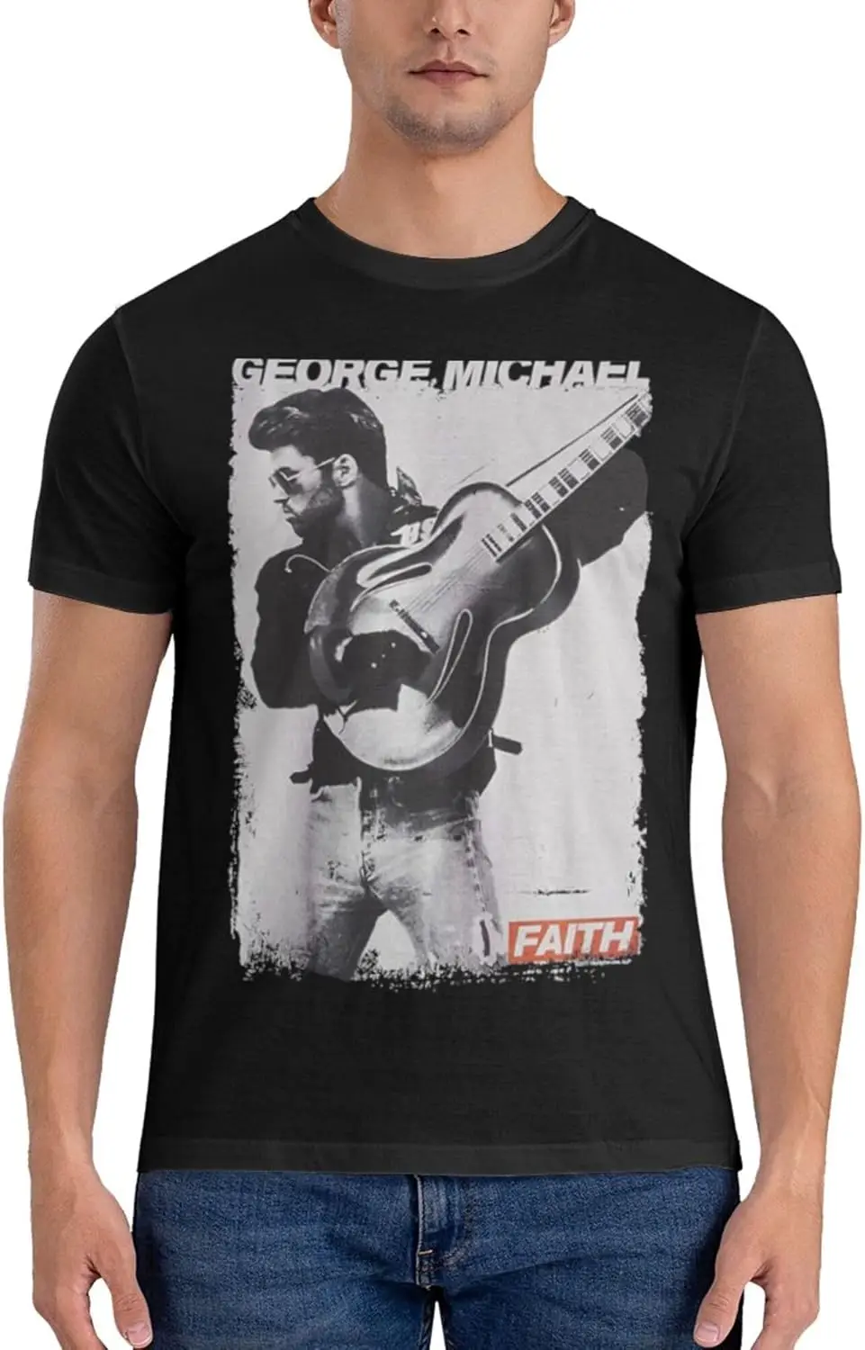 Camisetas de George Music Michael para hombre, camisa informal de manga corta con cuello redondo de algodón de verano, camisetas Unisex negras