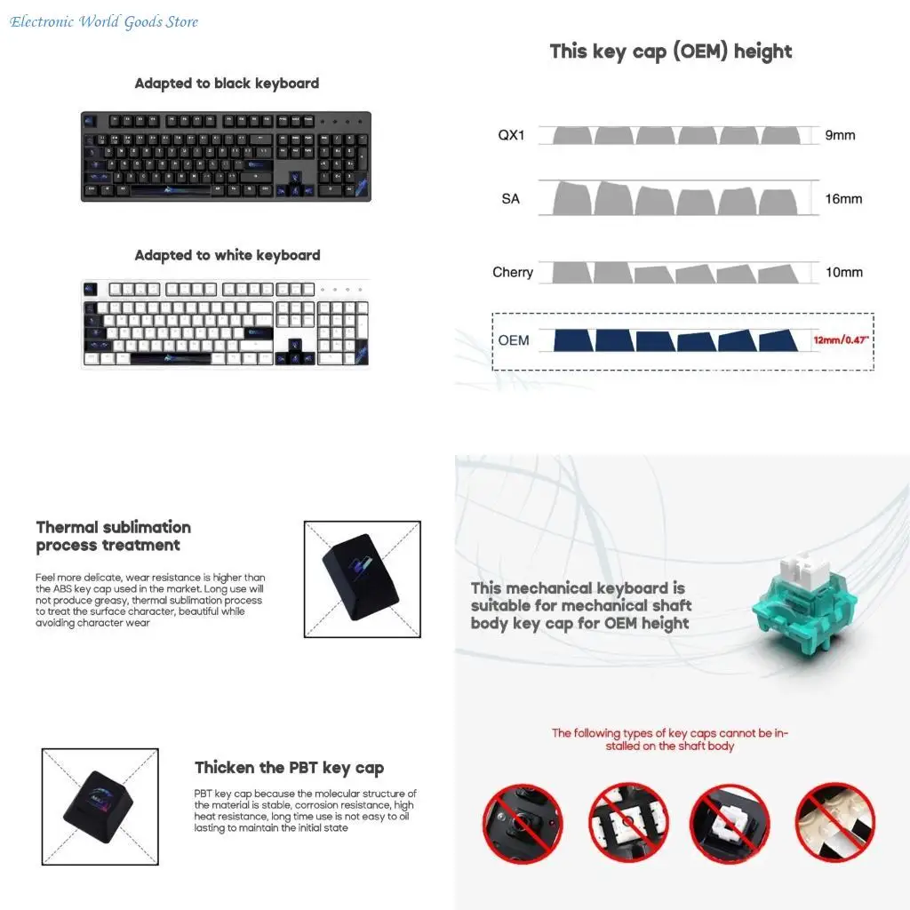 

A3PD 12PCS PBT 5-Side Dye-subbed Keycaps 6.25U Space Bar ESC Enter Direction Keys OEM Profile Keycap For Mechanical Keyboard