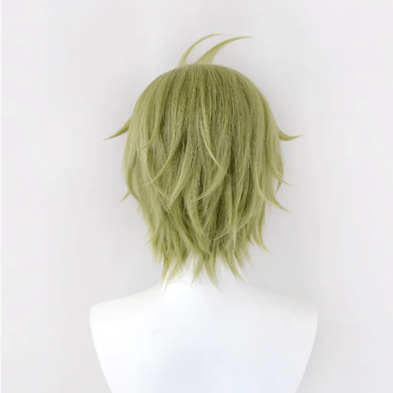 Game Nu: Carnival Olivine Peruca Cosplay, Cabelo Curto Verde, Resistente ao Calor, Sintético, Acessórios de Festa de Halloween, Adereços