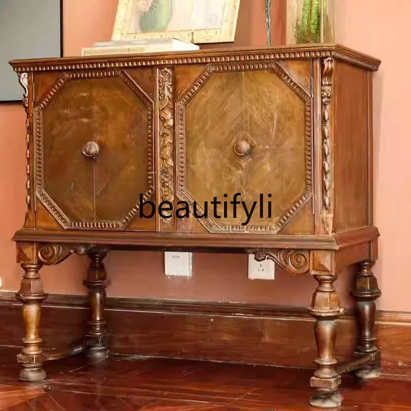 

French retro solid wood porch cabinet decorative cabinet foyer home dining side cabinet6220
