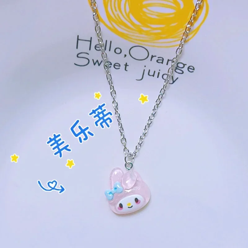 Kawaii Sanrio Cinnamoroll MyMelody Kuromi Student Bijou Necklace Clavicle Chain Adjustable Pendant Accessories Girls Toy Gift