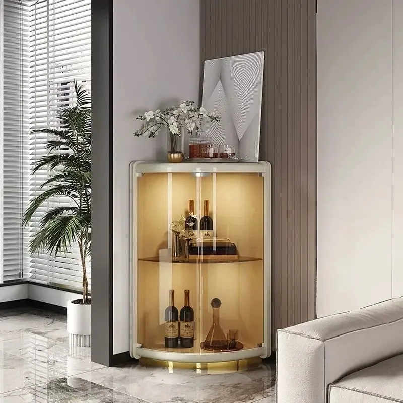 Accessible Luxury Stainless Steel Triangular Wine Cabinet Biguanyuan Glass Corner Display Cabinet with Drawer for Living Room zL