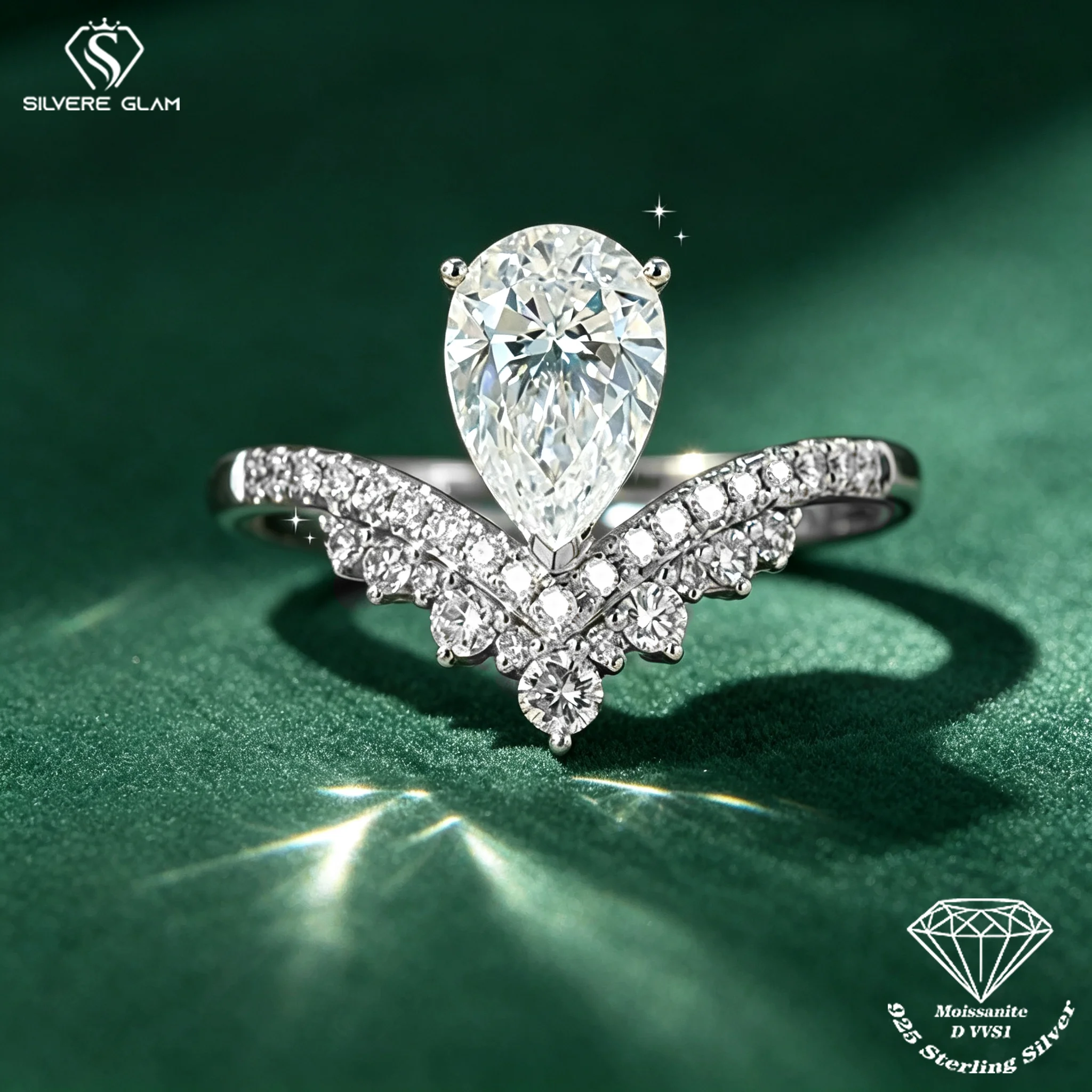 TY S925 Sterling Silver Ring D-color Moissanite Princess Teardrop Brand Ring 1.5 Carat Lab Fine Jewelry Gift
