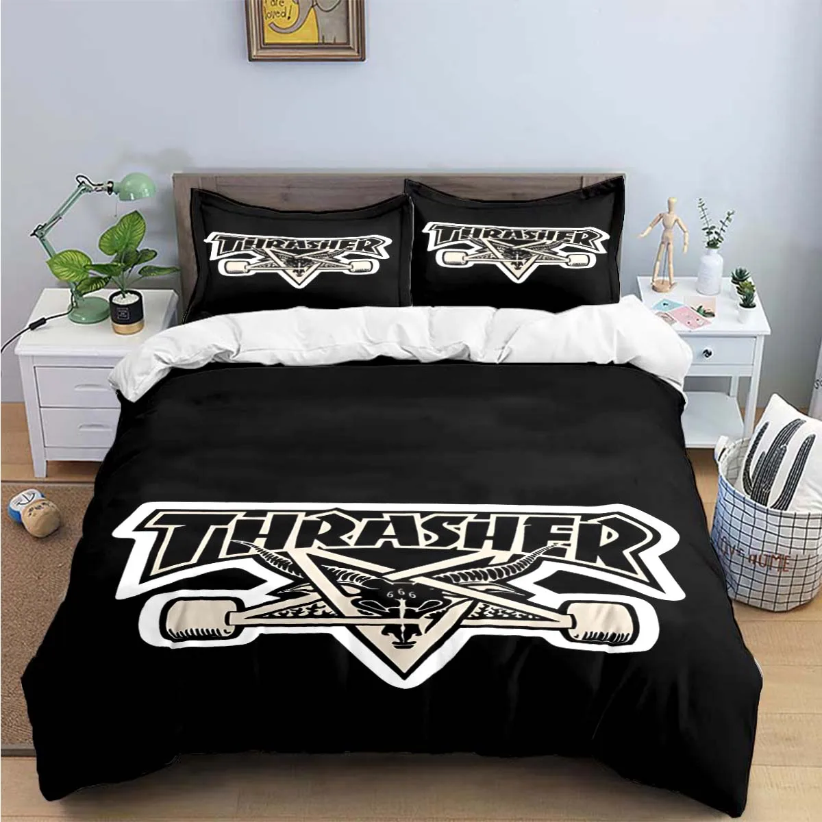 Fashion Brand T-Thrasher Logo Print Bedding Sets Exquisite Bed Supplies Set Duvetcover Bed Comforter Set Bedding Set Luxury Gift