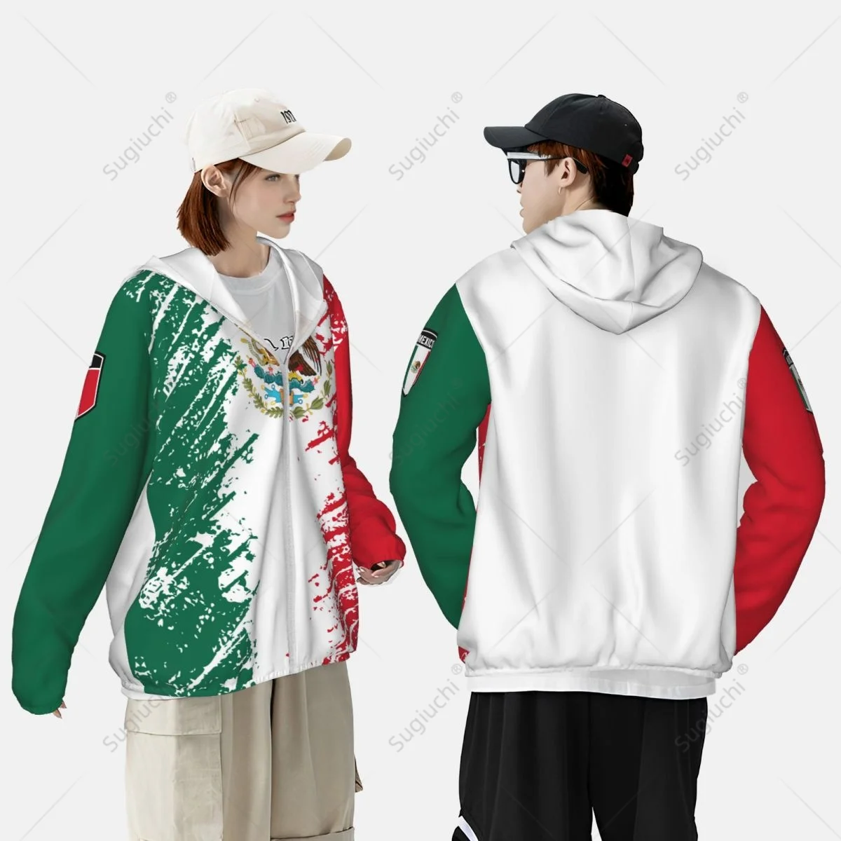 Quick Dry manga comprida Hoodie com zíper, poliéster proteção solar, bandeira do México, protetor solar roupas, pesca ciclismo e corrida