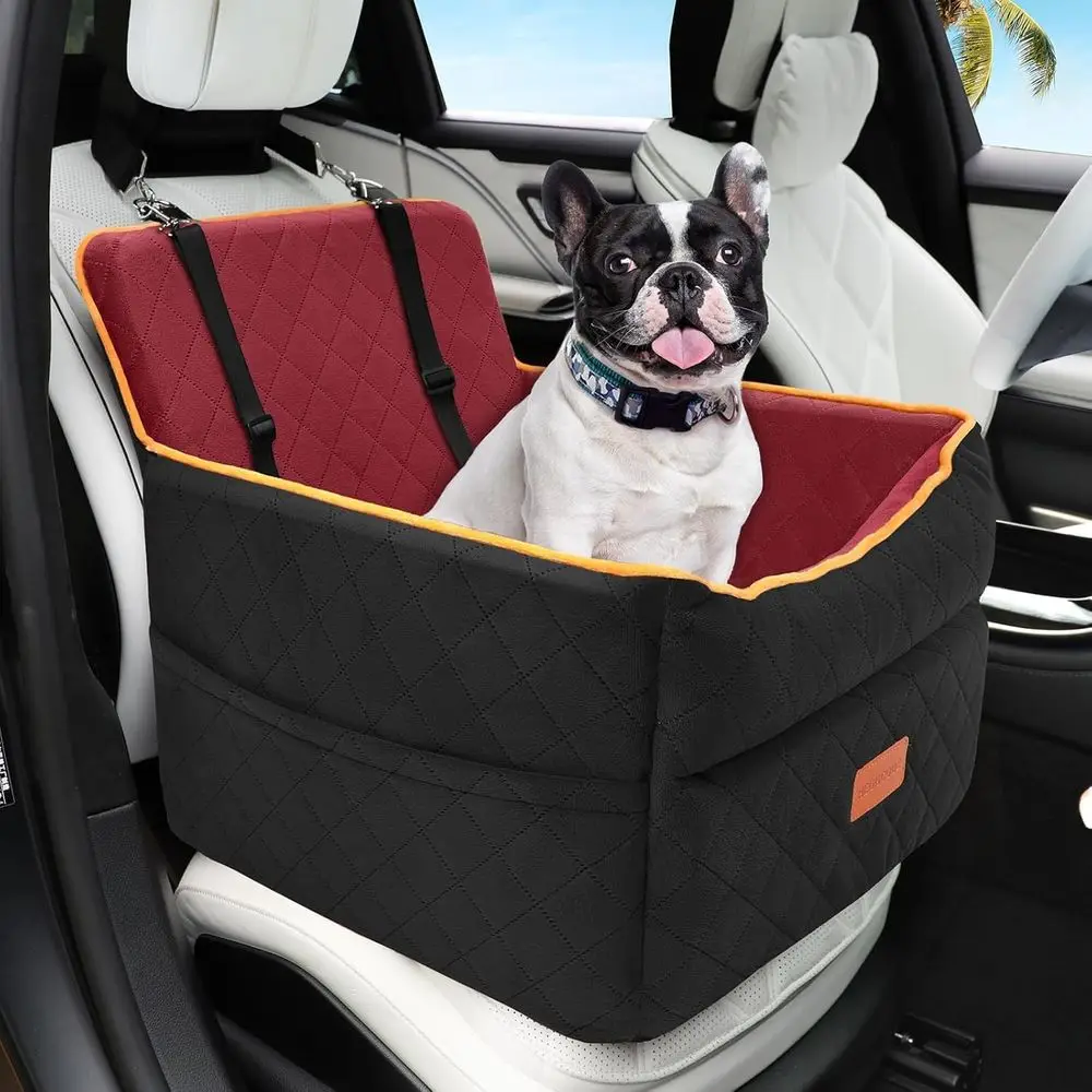 

Portable Cushioned Pet Car Seat for Small to Medium Dogs Under 35lbs with Removable Washable Cover and Storage Pockets, 2 Safety