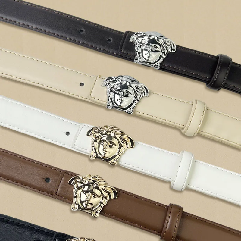 فستان جلد طبيعي نسائي بحزام خصر من الجينز مع إبزيم سلس من سبيكة ماركة فاخرة ضيقة بعرض 1.3 سم