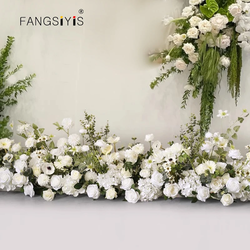 

white Greenery Rose Artificial Flower Row Wedding Backdrop Decor Party Event Road Lead Floor Flowers Table Centerpiece Floral