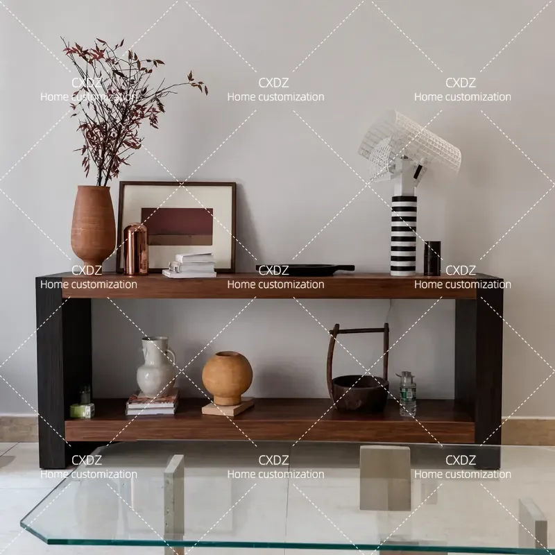 Nordic Solid Wood Entrance Console Table Hallway Storage Cabinet Entryway Bench with Shelf for Living Room Corridor End View