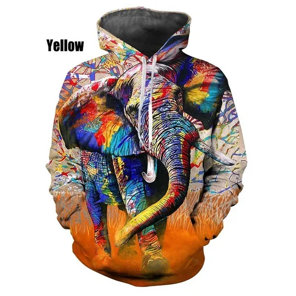 2024 Men's Animal Oil Painting Elephant 3D Printing Hoodie Newest Fashion Winter Unisex Casual Harajuku Fun Sweatshirt