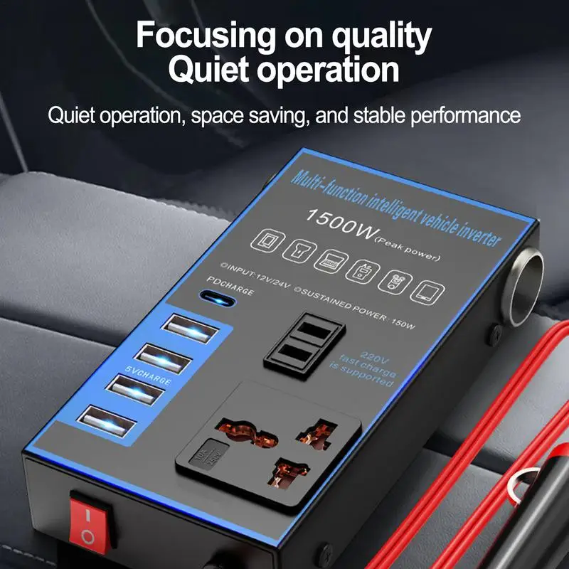 1500W Car Power Inverter 12V 24V To 220V Mobile Phone USB Charging Truck Home Socket Auto Charger Converter Adapter