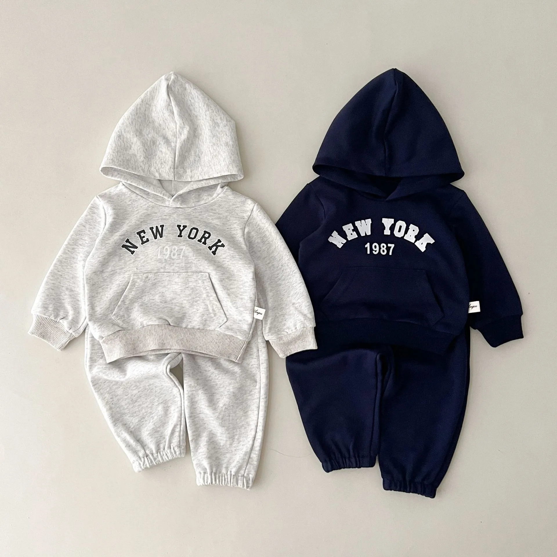 

Quality Cotton Baby Boy Girl Set Kids Clothes Children Pullover Sweatshirts+ Solid Sports Pants 2pc Boy Suit Sportswear Hooded