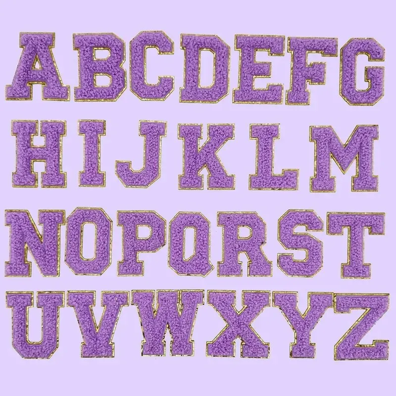 26 Letters Set Chenille Patch Embroidery with Gold Edge Patch For DIY Clothing Accessory Towel Embroidered Self-adhesive Fabric