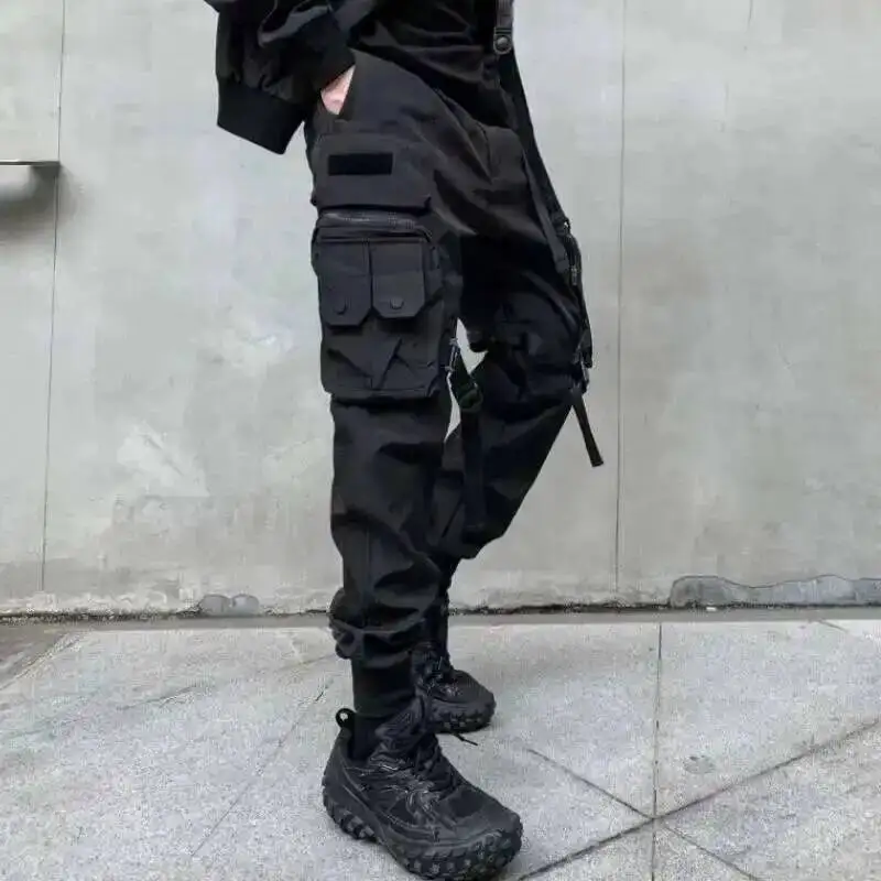 HKSH Autumn Spring New Men's Tactical Safari Style Cargo Pants Dark Overalls Tide Fashion Loose Casual Pockets Techwear HK0011
