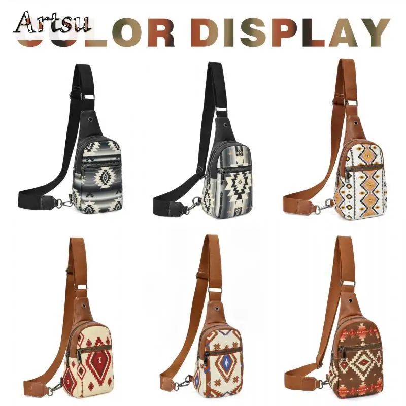 Hot Selling Waist Bag Bohemian Ethnic Style European American Multi Zipper Canvas Crossbody Bag Multifunctional Chest Bag