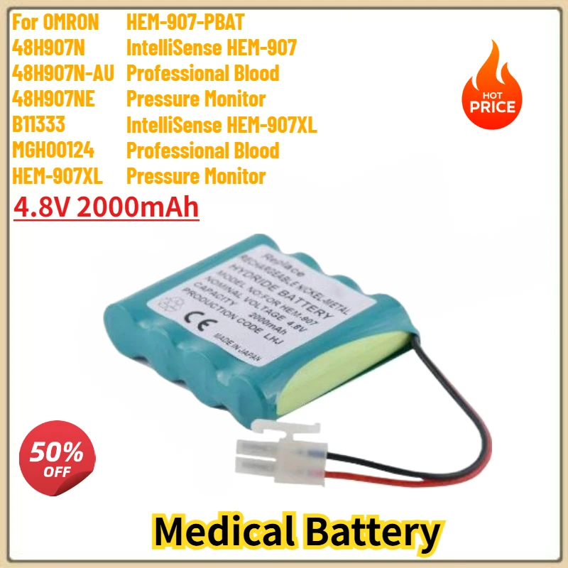 

High Quality Replacement Medical Battery 4.8V 2000mAh for OMRON HEM-907 HEM-907XL 48H907NE 48H907N 48H907N-AU MGH00124 Brand New