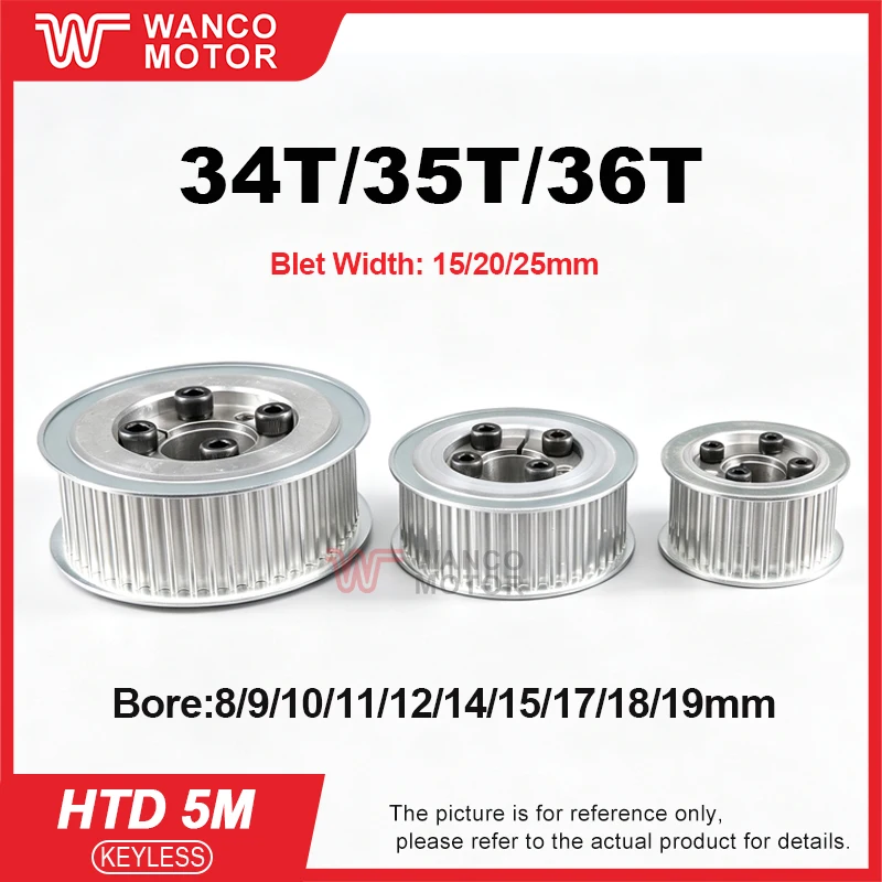 HTD5M 34T/35T/36Teeth Timing Pulley Keyless Bushing Bore8/9/10-19mm 34T 35T 36T 5M Synchronous Wheel For Belt Width 15/20/25mm